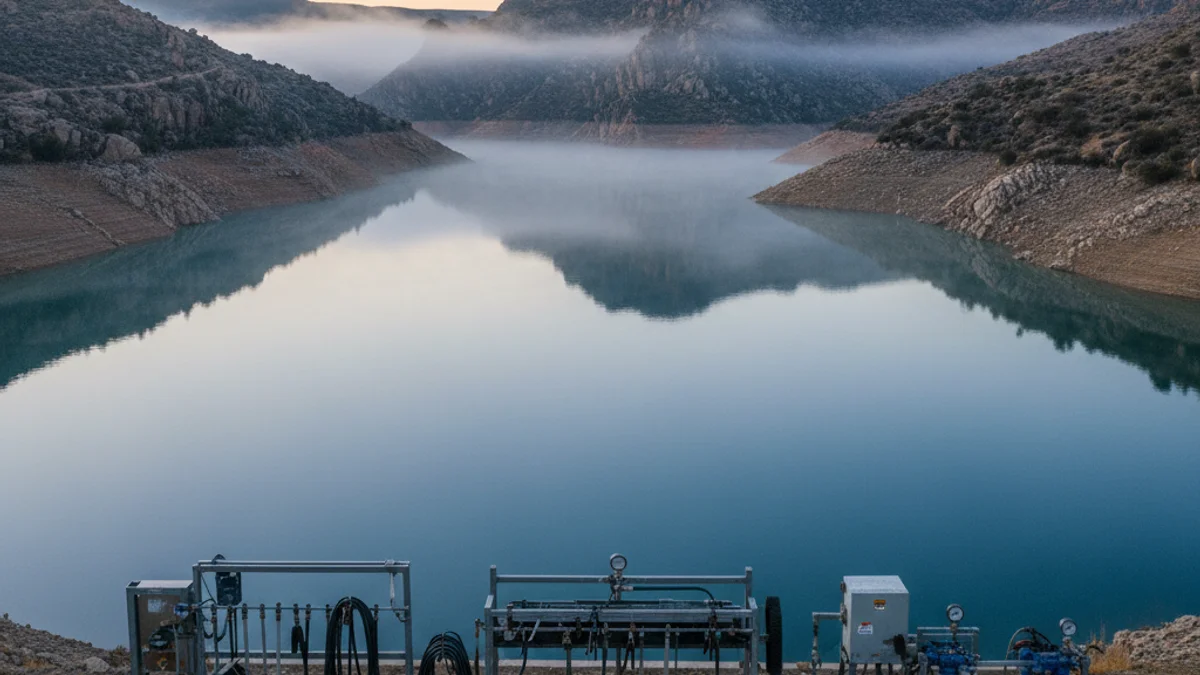 Imatge genèrica d'una estació de neteja d'embarcacions a la vora d'un embassament.