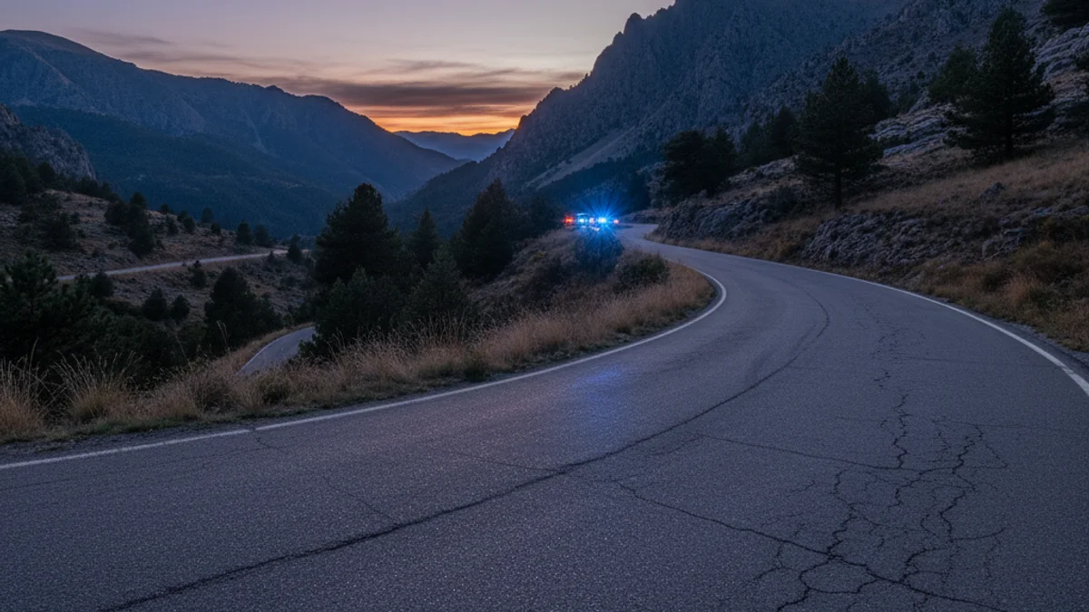Imatge genèrica d'una carretera de muntanya amb revolts pronunciats durant el capvespre.
