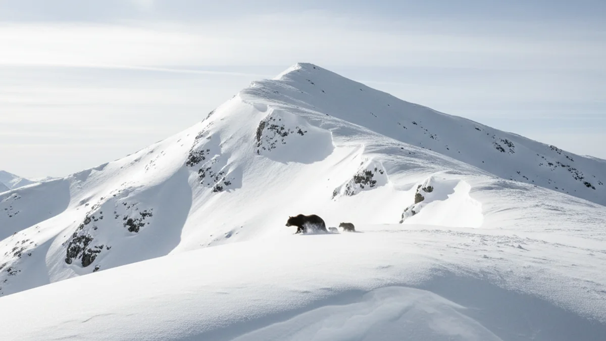 Imatge genèrica d'una ossa i els seus cadells caminant per la neu en un paisatge d'alta muntanya.