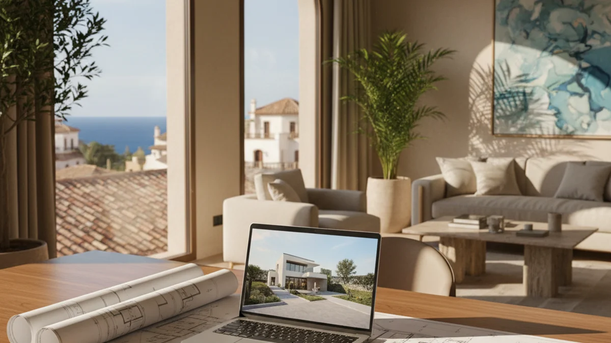 Imagen genérica de una oficina inmobiliaria moderna con llaves sobre la mesa.