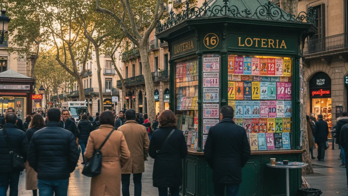 Imatge genèrica d'un quiosc de loteria situat en un carrer amb arbres.