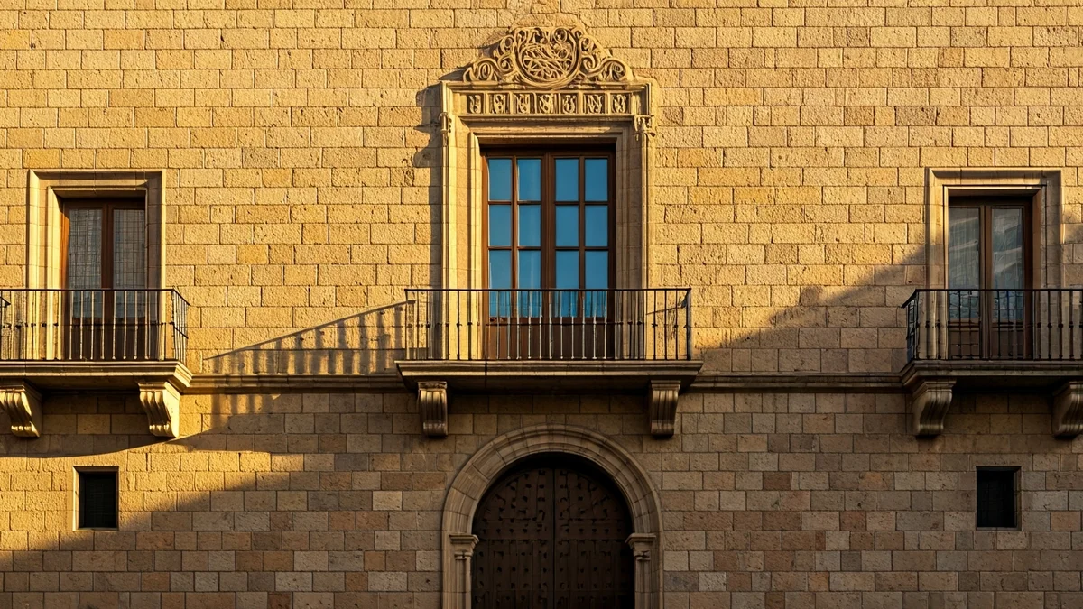 Imagen genérica de la fachada de un ayuntamiento catalán con balcón y barandillas de hierro forjado, bajo la luz del sol de la tarde.