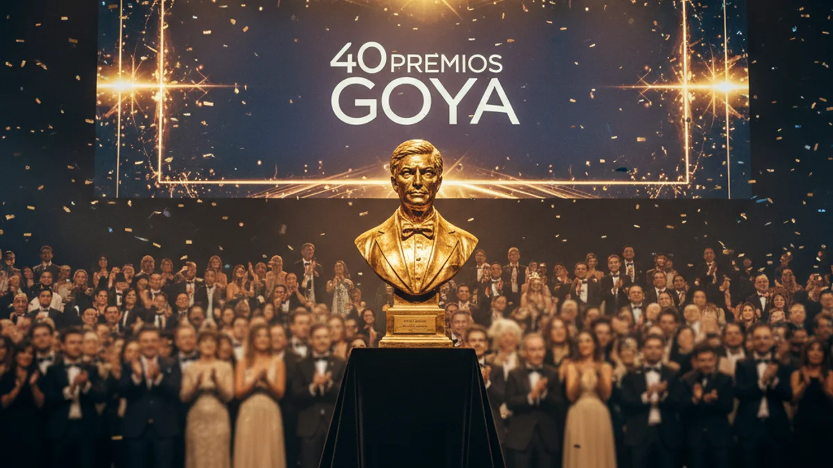 Imatge genèrica d'una estatueta dels Premis Goya sota els focus d'un escenari.