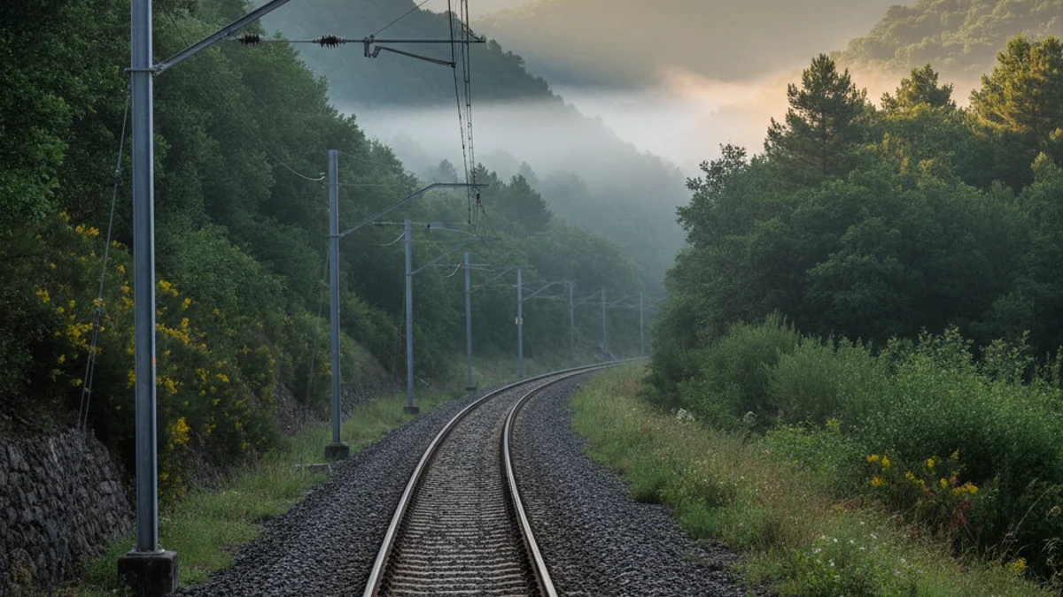 Imatge genèrica de les vies del tren de la línia R3 al seu pas pel Ripollès.