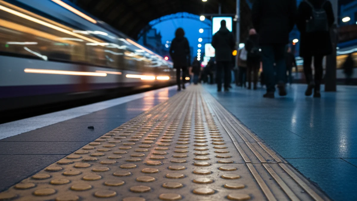 Imatge genèrica d'una estació de tren de Rodalies amb les llums del comboi al fons.