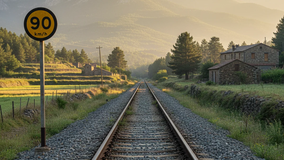 Imatge genèrica d'unes vies de tren que es dirigeixen cap a les muntanyes en un matí clar.