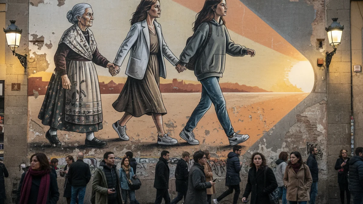 Imatge genèrica d'un mural artístic en una paret urbana que representa el relleu generacional femení.
