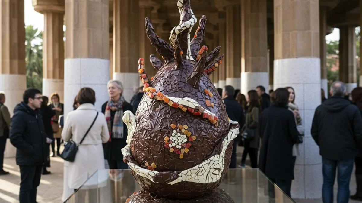 Generic image of a chocolate sculpture inspired by Antoni Gaudí's work displayed in a showcase.