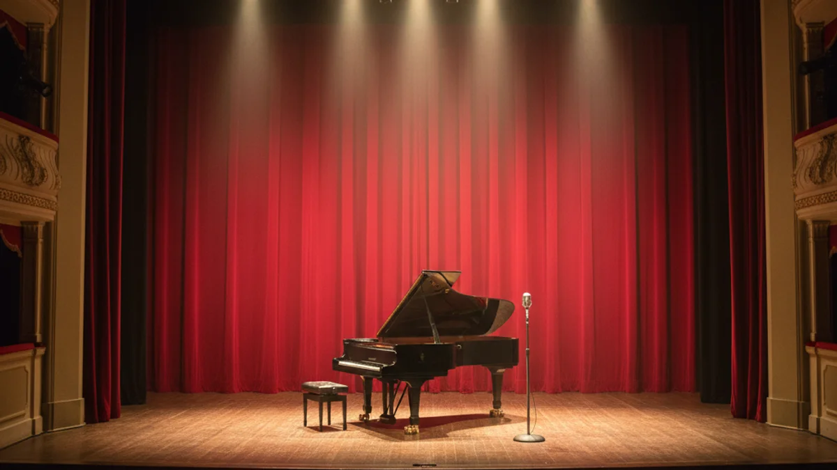 Imagen genérica del escenario de un teatro preparado para un concierto institucional.