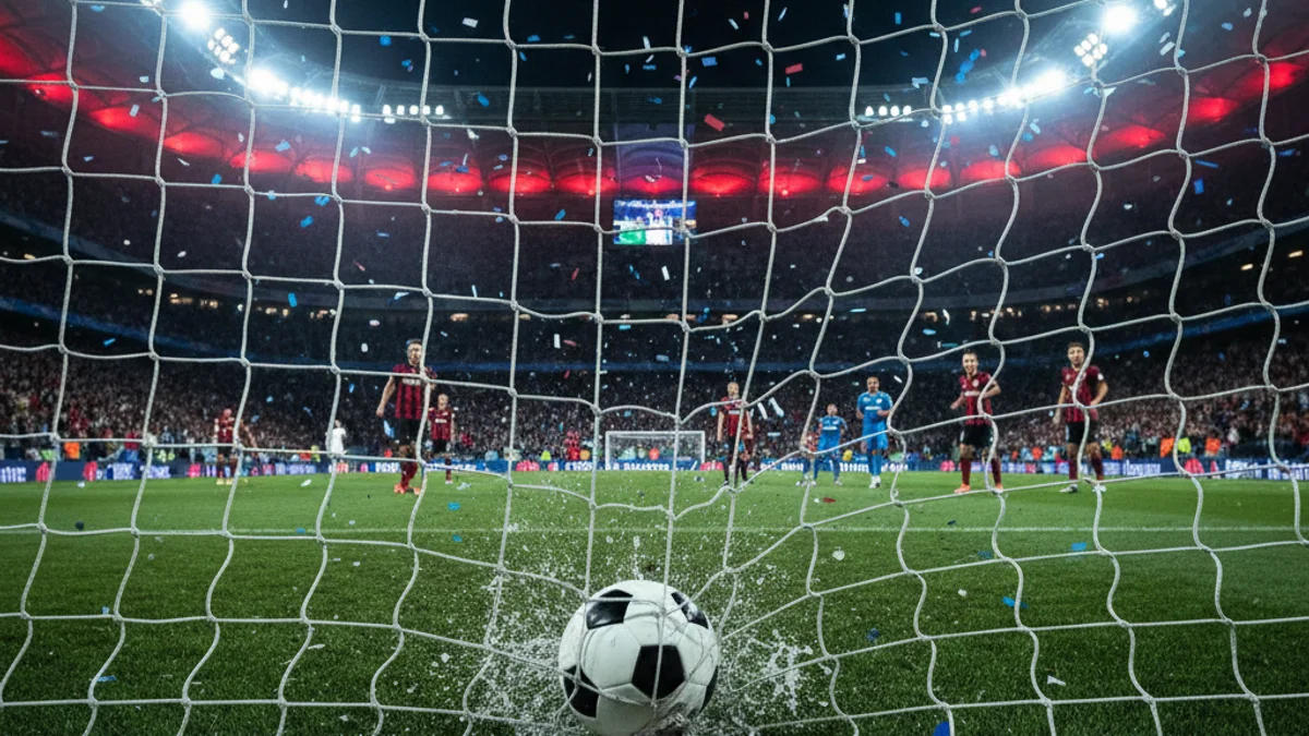Imatge genèrica d'una pilota de futbol entrant a la porteria durant un partit oficial.