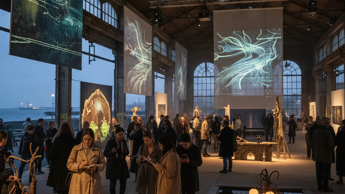 Generic image of an immersive contemporary art exhibition with light installations.