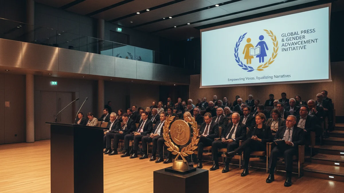 Generic image of an auditorium interior during a journalism awards ceremony.