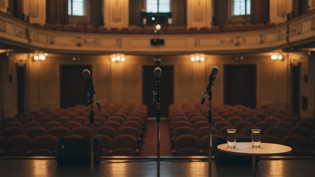 Generic image of an auditorium stage prepared for a cultural awards ceremony.