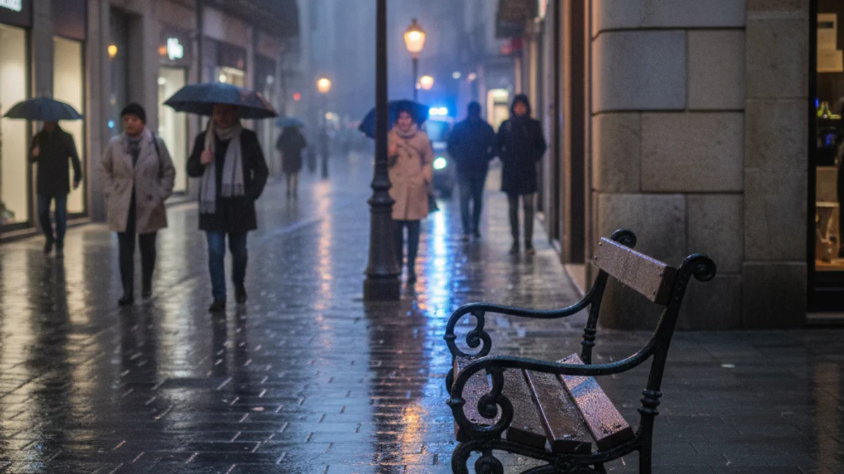 Imatge genèrica d'un carrer il·luminat per fanals amb llums policials difuminades al fons.