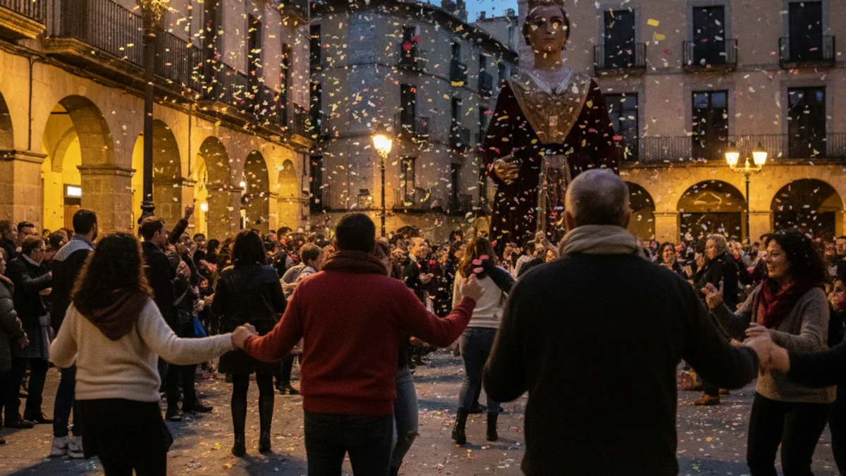 Imagen genérica de una celebración de cultura popular con gigantes en una plaza de Cataluña.