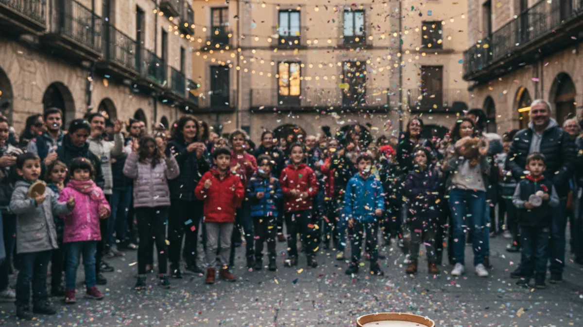 Imatge genèrica d'una plaça de Catalunya preparada per a una festa major amb llums i ambient festiu.