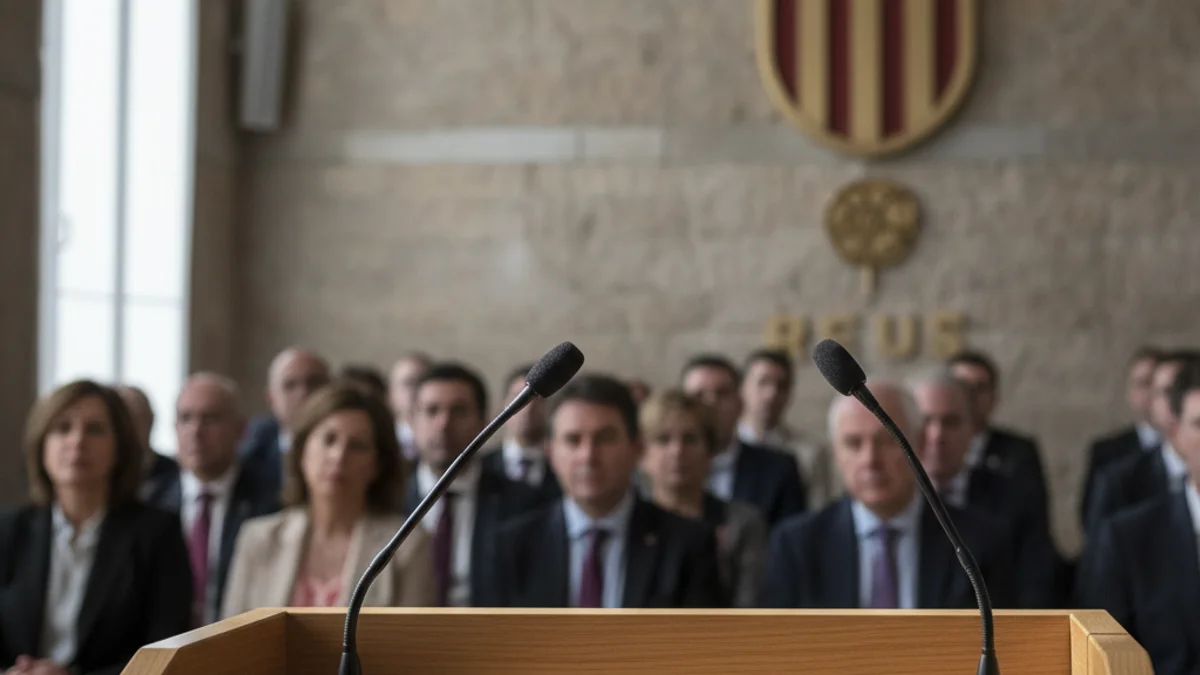 Imatge genèrica d'un micròfon en un podi institucional durant un ple municipal.