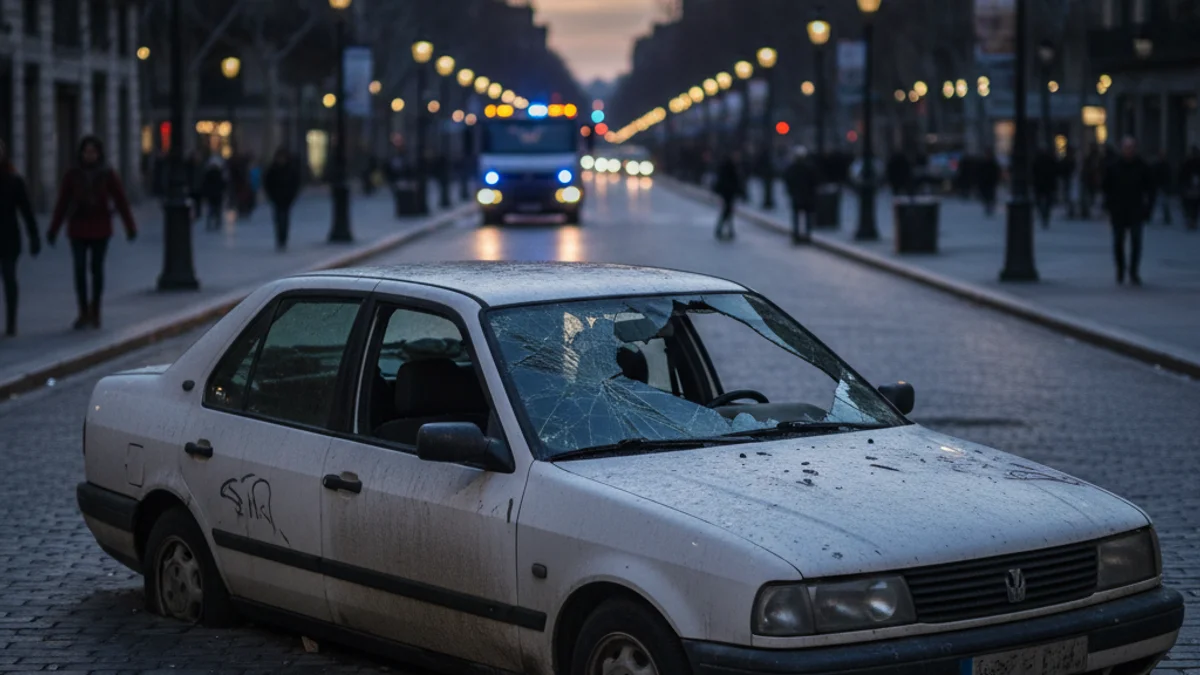 Generic image of an abandoned vehicle on a city street waiting to be towed.