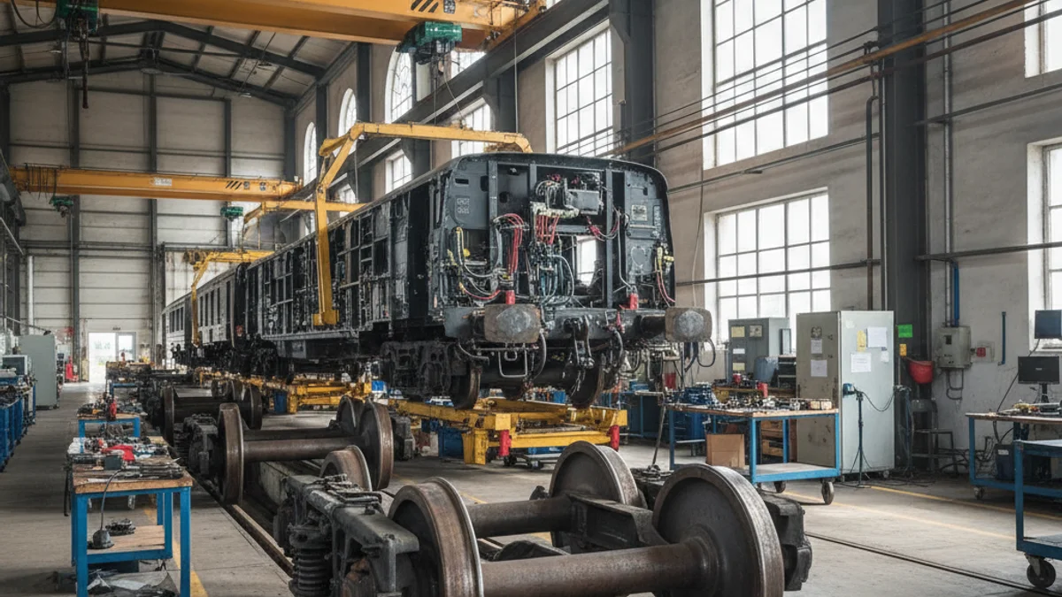 Imatge genèrica d'un taller de manteniment de combois ferroviaris.