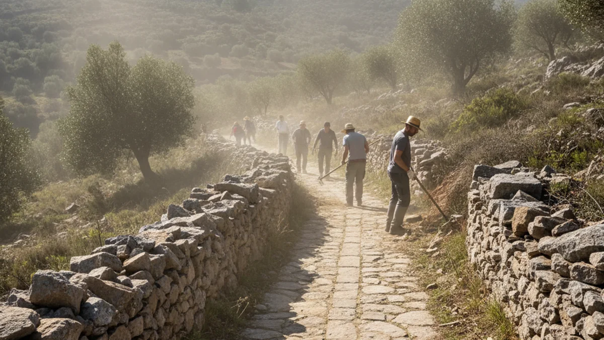 Imatge genèrica d'un camí històric de pedra en una zona de muntanya mediterrània.