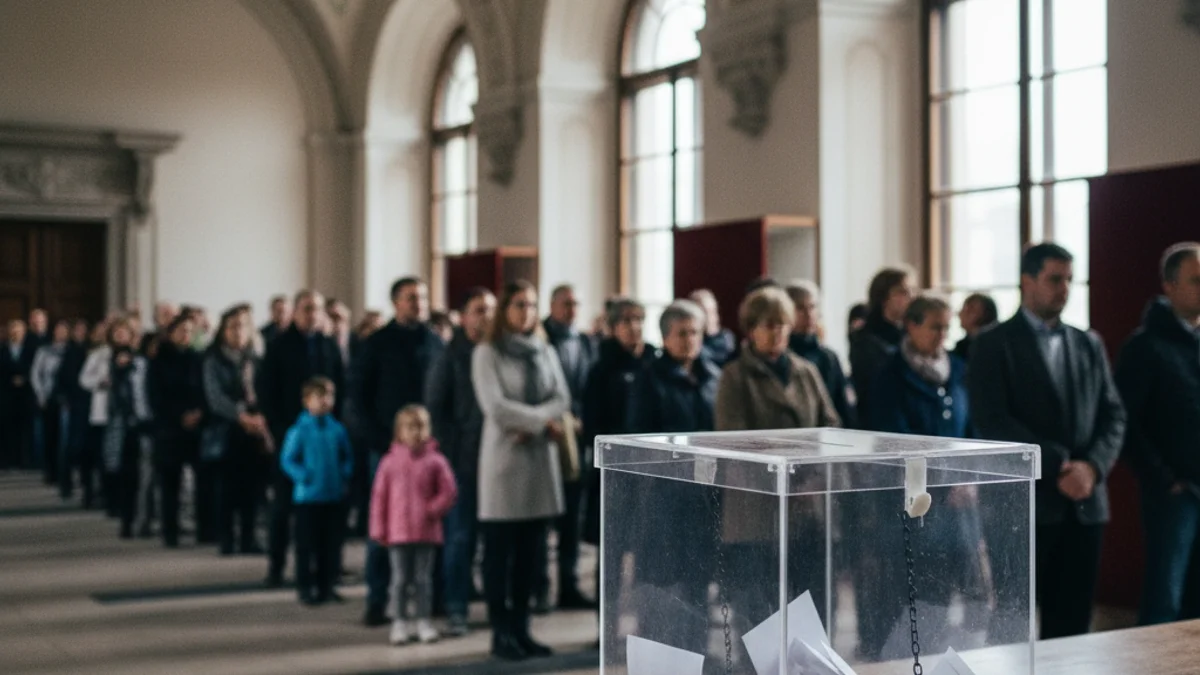 Generic image of a ballot box in a cultural building hall during a voting day.