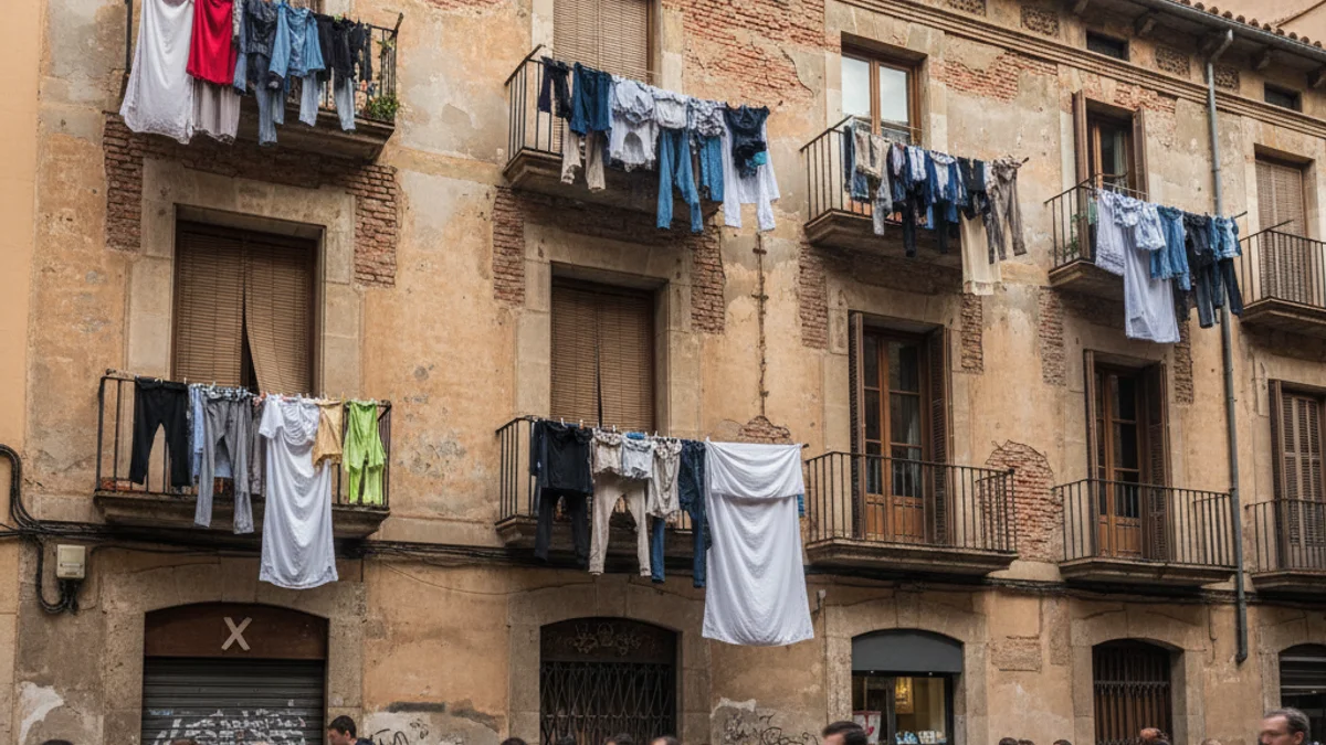 Imatge genèrica d'un bloc de pisos en un barri dens de Barcelona.