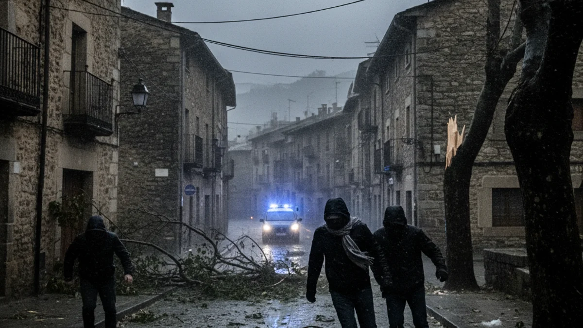 Generic image of a street with fallen branches due to a severe windstorm.