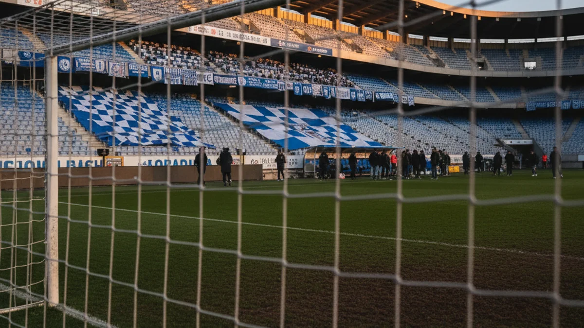 Generic image of a football stadium prepared for a Catalan derby.
