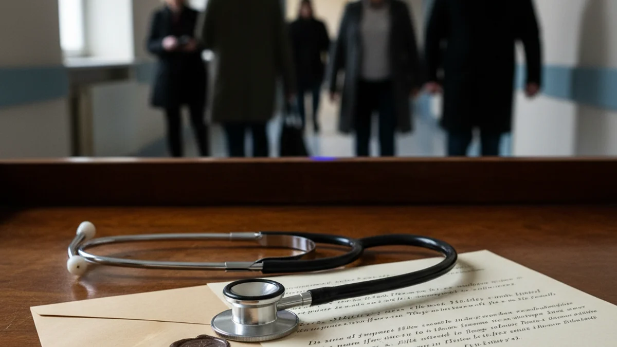 Generic image of a stethoscope on a wooden desk with an official letter.