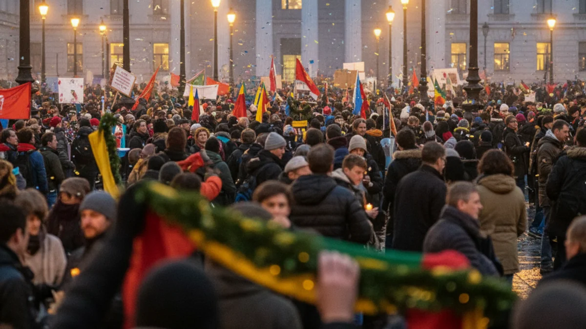 Imatge genèrica d'una concentració de protesta als carrers de Barcelona davant d'un edifici institucional.