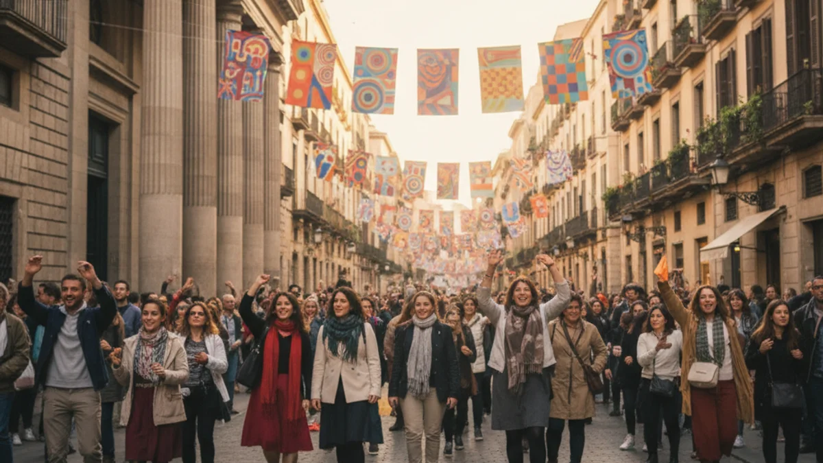 Imagen genérica de una multitud de personas manifestándose por las calles del centro de una ciudad.