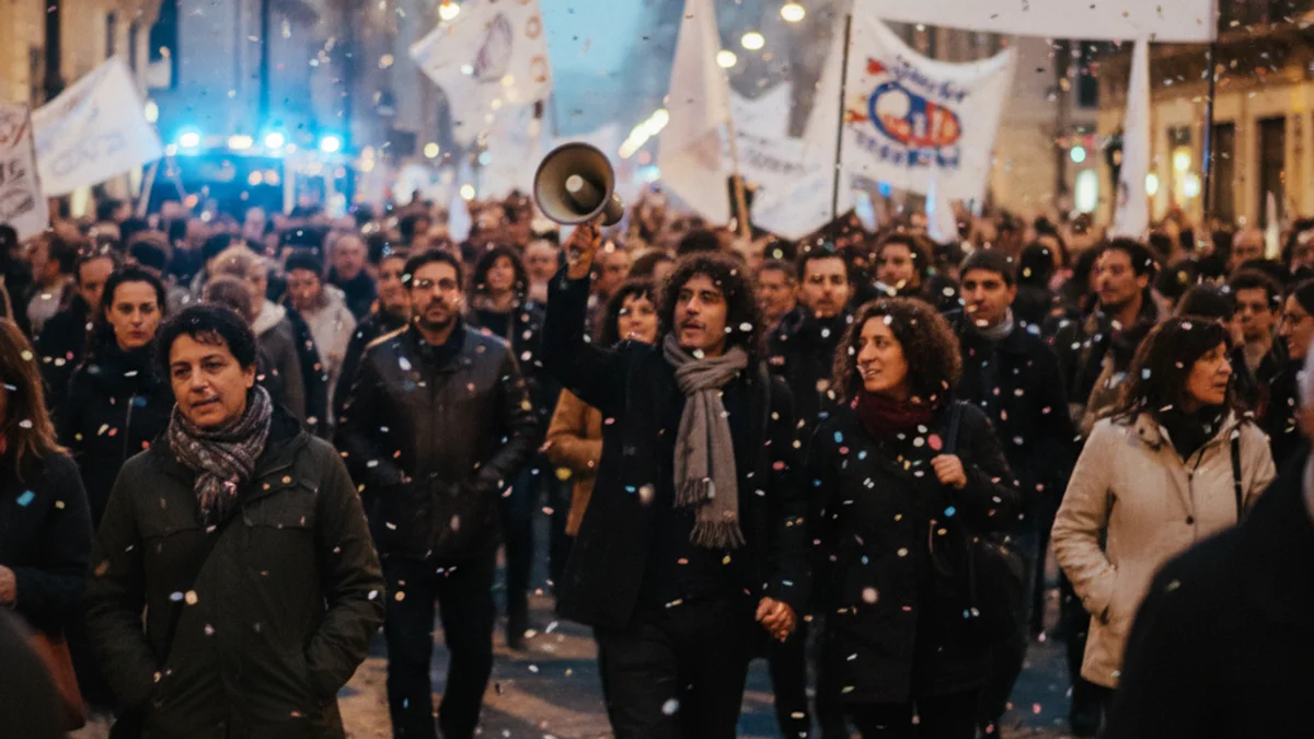 Imatge genèrica d'una concentració de persones en una avinguda urbana durant una jornada de protesta.