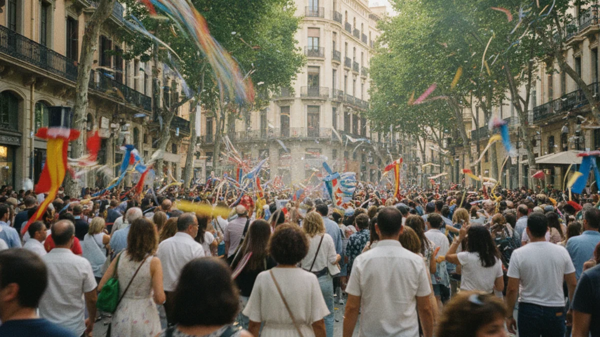 Imagen genérica de una multitud en una manifestación festiva por el centro de una ciudad.