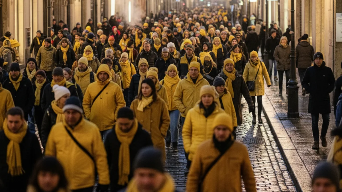 Imagen genérica de una multitud de personas vestidas de amarillo durante una movilización en las calles de una ciudad.