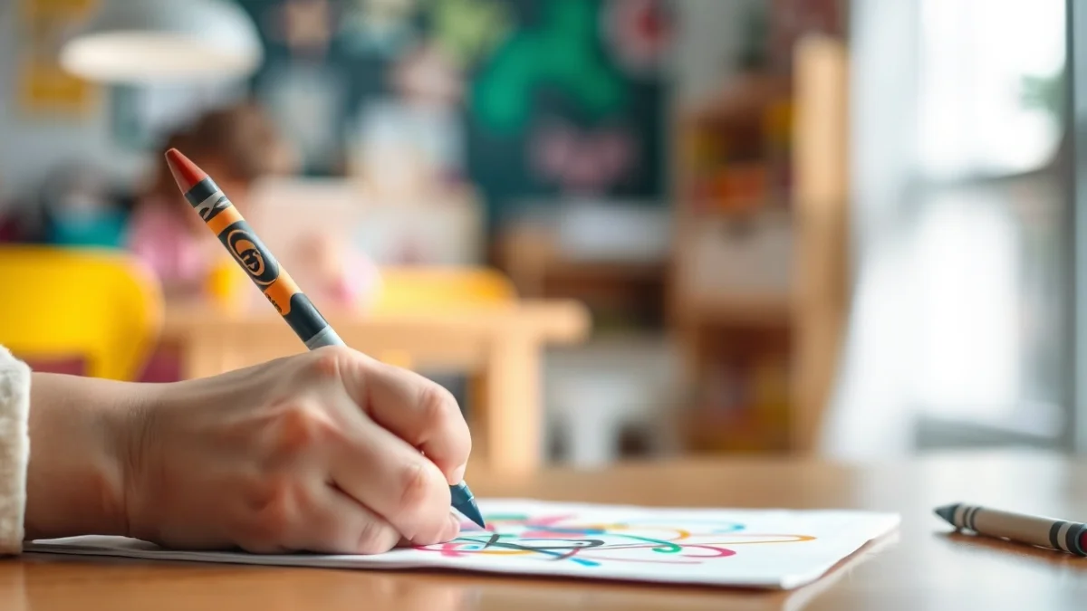 Imagen genérica de una mano infantil dibujando con colores.