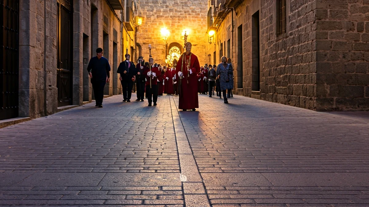 Imatge genèrica d'un carrer empedrat d'un poble català durant una celebració tradicional.