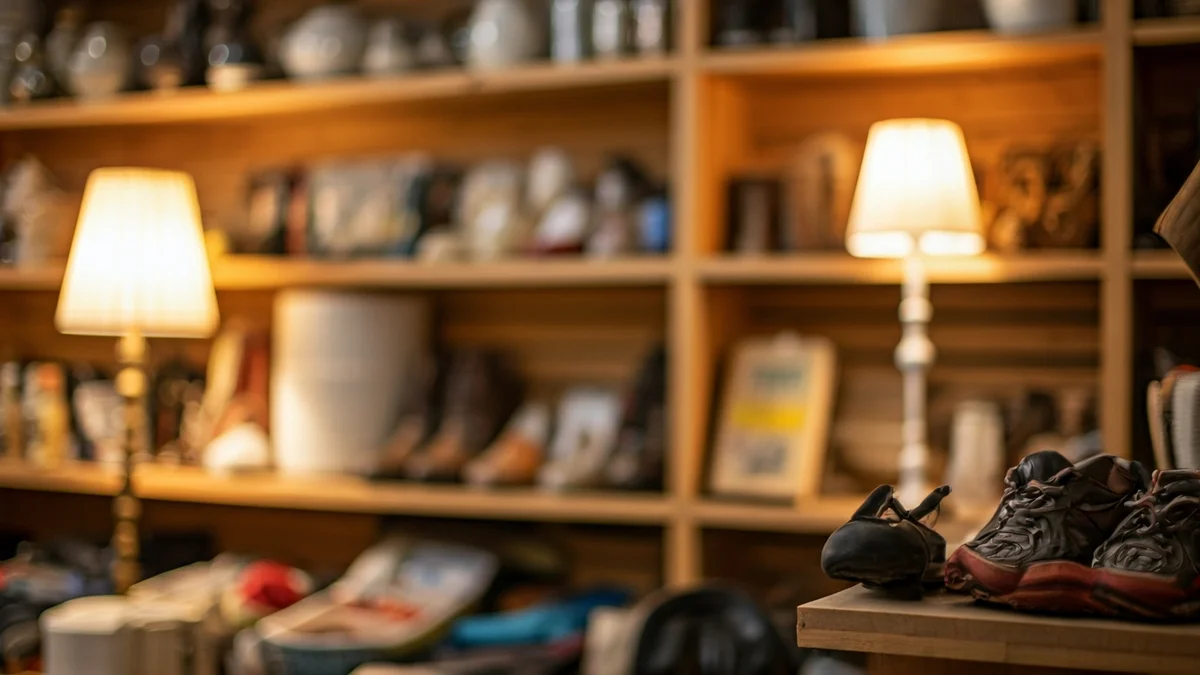 Imatge genèrica d'objectes usats com roba, sabates i llibres en un centre de reutilització.