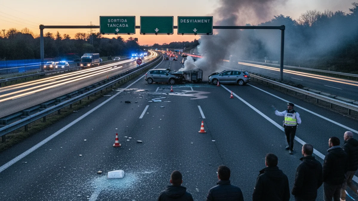 Imatge genèrica d'una carretera tallada amb llums d'emergència blaves en la distància.
