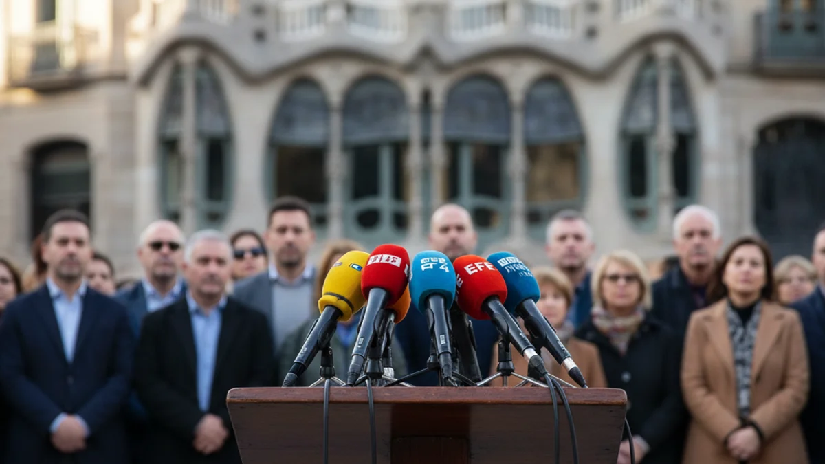 Imagen genérica de unos micrófonos en un podio durante un acto institucional en Barcelona.