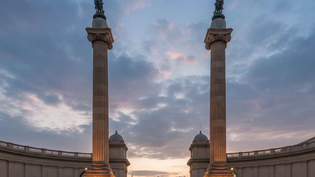 Imatge genèrica de la façana d'una institució barcelonina sota una llum crepuscular.