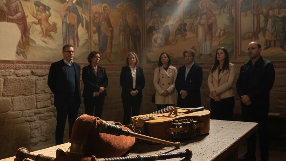 Imatge genèrica d'instruments tradicionals catalans en un entorn artístic.