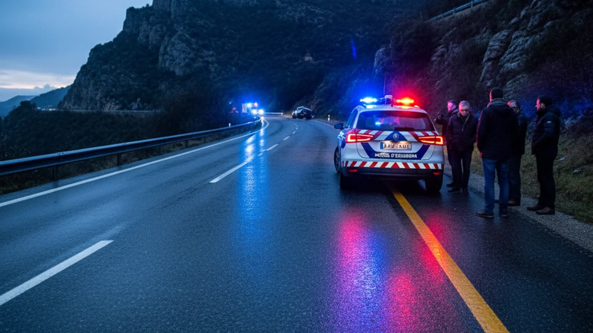 Imatge genèrica d'un dispositiu d'emergències en una carretera durant el vespre.