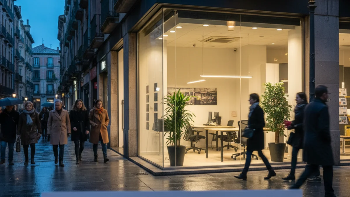 Imatge genèrica de l'aparador d'una agència immobiliària amb cartells de pisos de lloguer.