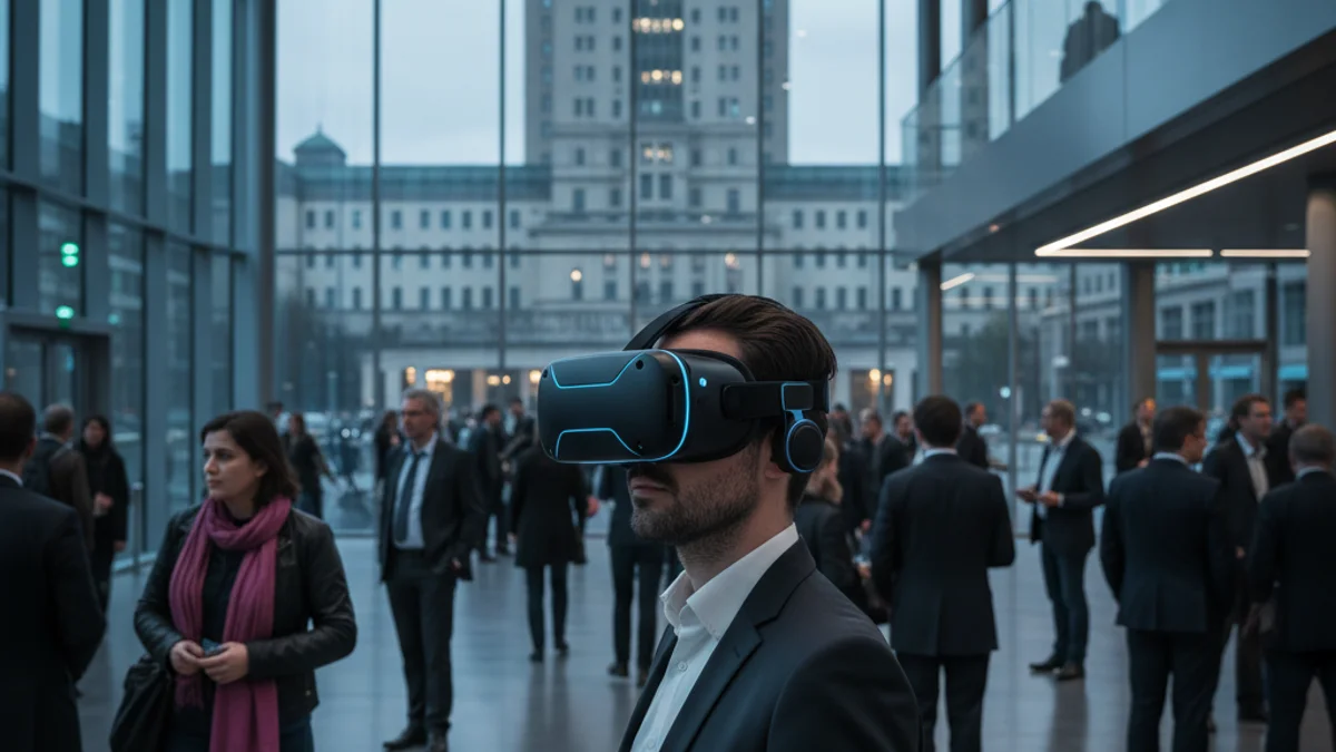 Generic image of a person using virtual reality goggles in a high-tech setting.