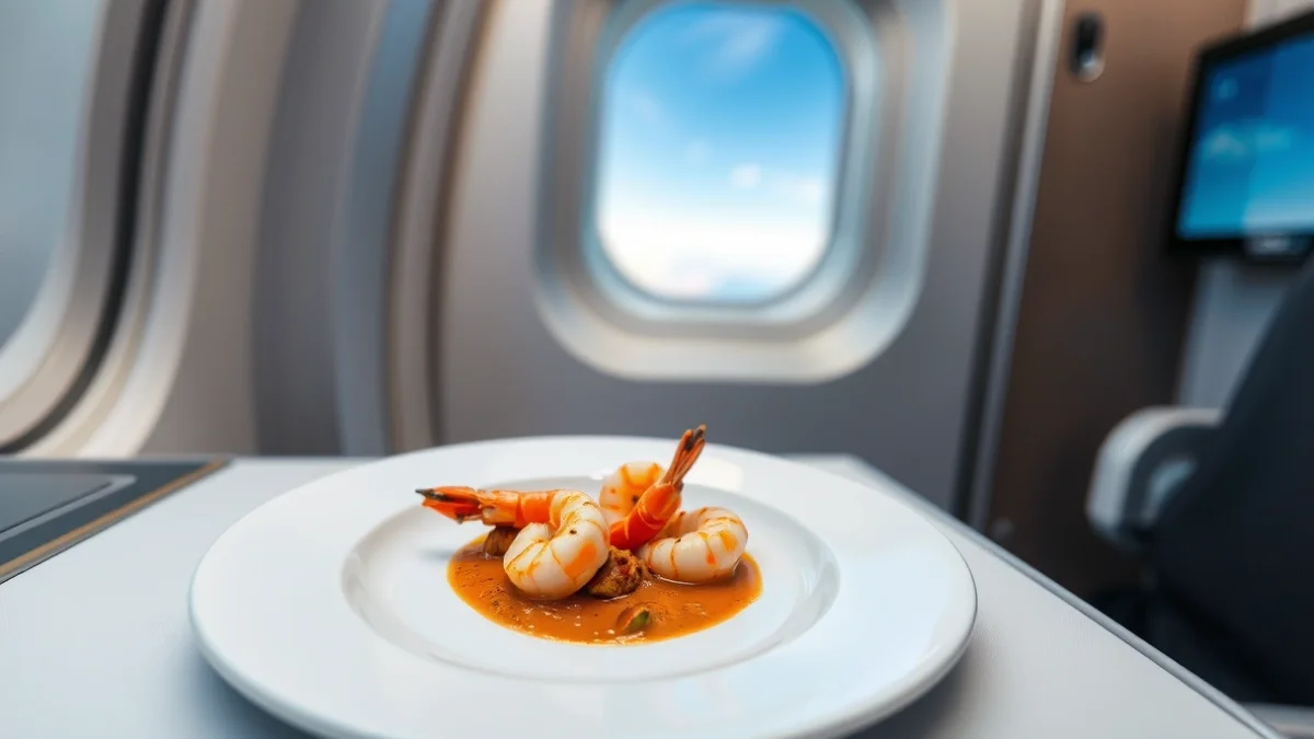 Imatge genèrica d'un plat de gastronomia catalana servit a la classe business d'un avió.