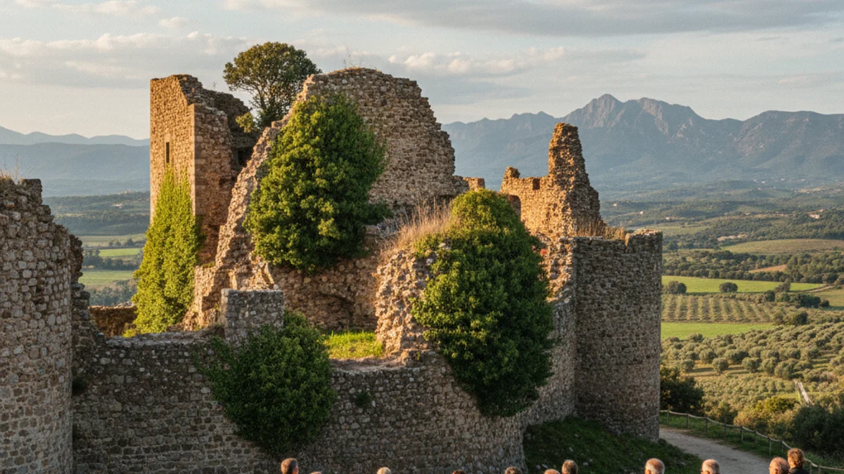 Imagen genérica de los restos de un castillo medieval de piedra rodeado de vegetación.