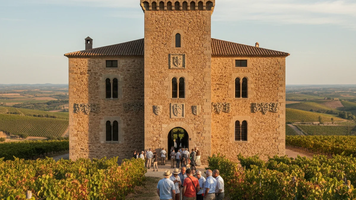 Imatge genèrica de la façana del Castell del Remei envoltat de vinyes.