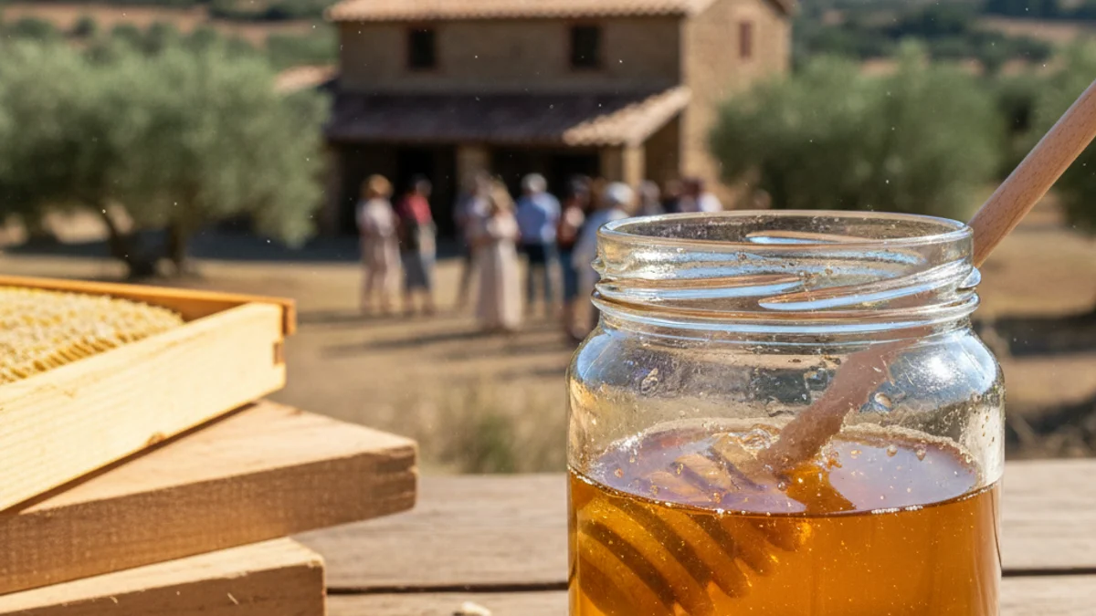 Imatge genèrica d'un pot de mel fresca artesana sobre una superfície de fusta.