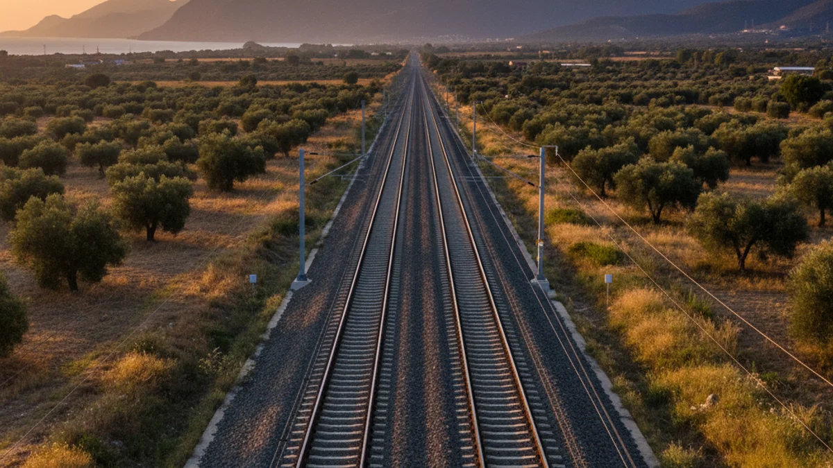 Imatge genèrica d'unes vies de tren que travessen un paisatge mediterrani.