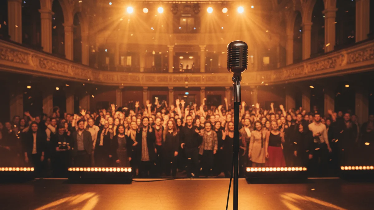 Imatge genèrica de l'escenari d'una sala de concerts amb il·luminació càlida.